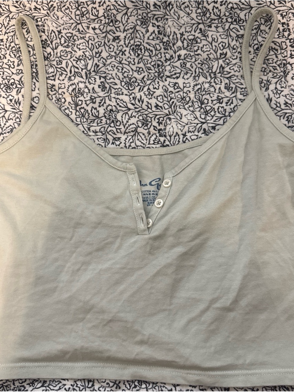 John Galt / Brandy Melville Light Green Spaghetti Strap Henley Crop Top
